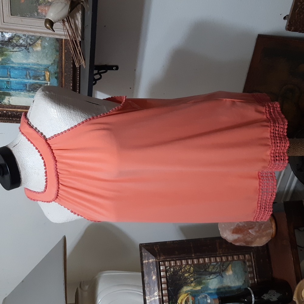 Womens blouse Sz Large Spandex Stretch Tank top Peach coral orange By RUSH b37
